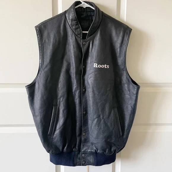 Roots Navy Leather Embroidered USA Vest - Picture 2 of 11